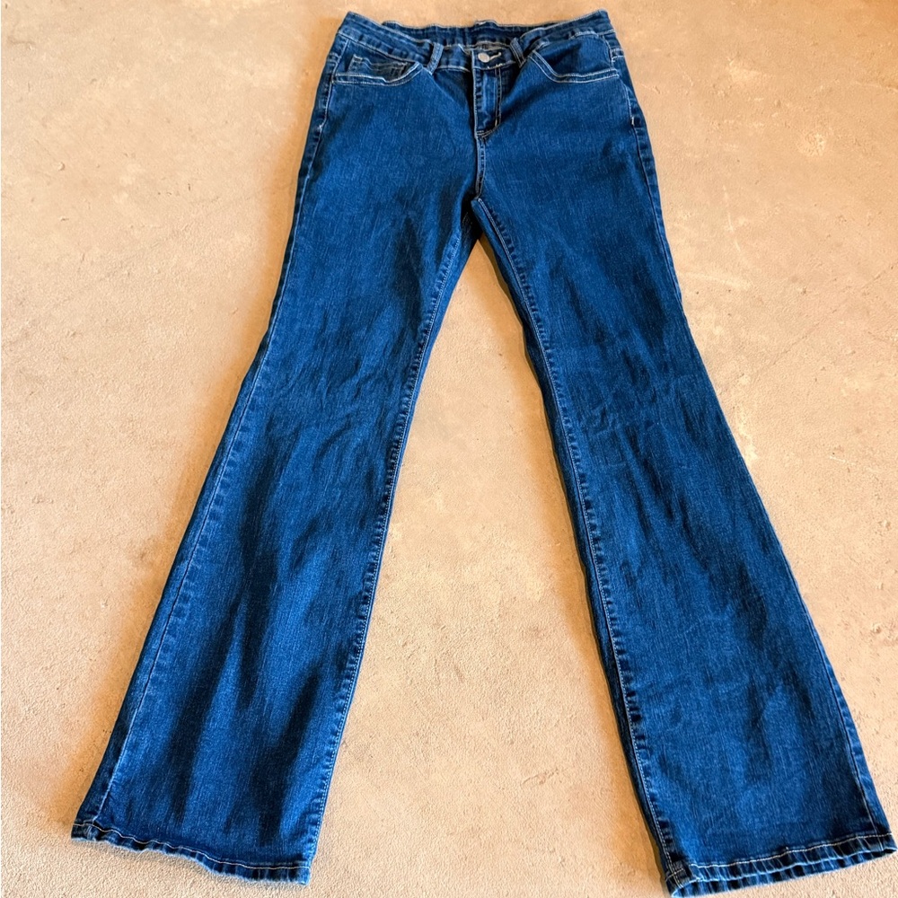 SHEIN Dark Blue Flare Wide Leg Jeans